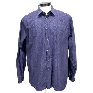 Ted Baker Men' Dress Shirt Size 7 (17x36.5) Button Up Geometric Purple Cotton